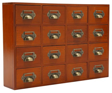 KEESUNG Schubladenschrank Holz, Apothekerschrank Organizer 16-Schubladen-Schrank Holz-Medizinschrank Klein Retro Schreibtisch-Schubladen-Organisator für Haushalte, Büros, kleine Werkstätten (Braun)