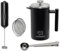 Brewbreeze French Press Set I Kaffeebereiter, Thermo, Kaffeepresse, für Filterkaffee, 1 Liter, Milchaufschäumer, doppelwandig, isoliert, Edelstahl (Schwarz, 1 Liter)