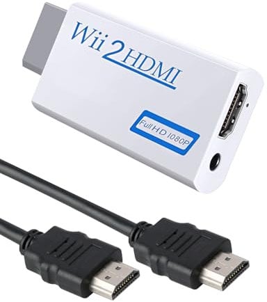 Jesiah Wii to HDMI Adapter with 0.5M 1080P HDMI Cable, 3.5mm Audio Out Converter 1080/720P Immersive Visual Plug and Play for Retro Game Video Supports HDTV Monitor Other Wii Display Modes (White)