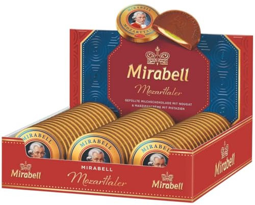 Mirabell Mozarttaler – 48 Stück (873 g) – Feine Pralinen mit Pistazien-, Haselnuss- und Mandelnougatfüllung (48er, 873g)