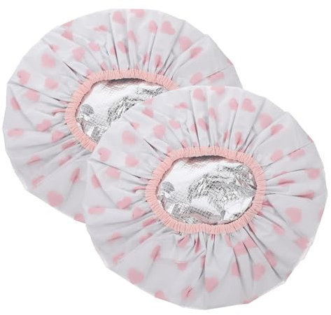 Veemoon 2pcs Self Heating Baking Oil Cap Satin Bonnet Sleep Cap for Women Heart Pattern Reusable