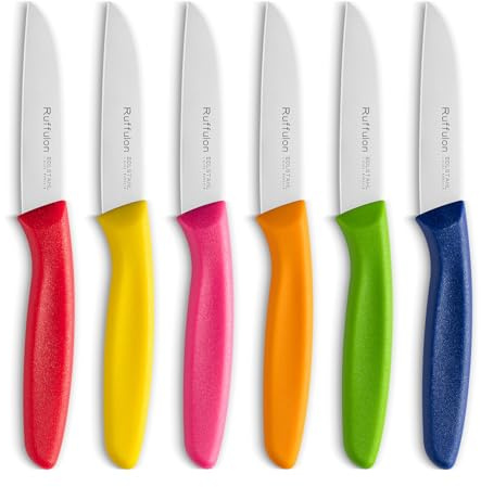 Ruffulon Paring Knives Set of 6,Stainless Steel,Straight Edge,8 cm,Color | Utility Knife,Kitchen Knife,Sharp,PP Handle,Precision Peeling and Trimming,Dishwasher Safe,Cutting Vegetable and Fruit Knife