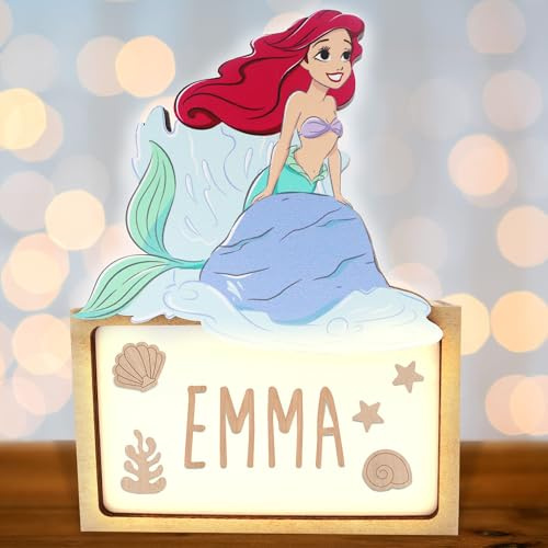 WONDEE Offizielle Disney Prinzessin Arielle Lampe Personalisierte - Nachtlicht und Dekoration Baby und Kinder Madchen Arielle die Meerjungfrau, Personalisierte Geschenke Baby, Disney Geschenkideen