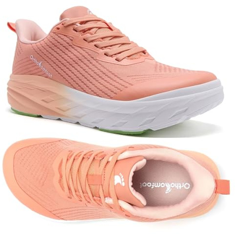 Women's Orthopedic Diabetic Wide Walking Shoes: Comfort Bunions Plantar Fasciitis Sports Working Sneakers, Adjustable Fashion Swollen Feet Arch Support Hammer Toes Tennis Shoes Orange Size 8