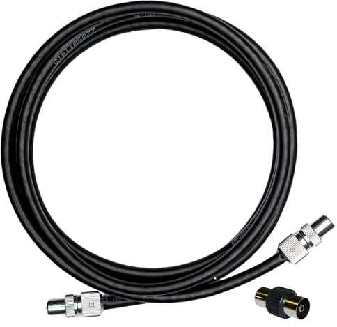 Inbrackets Tv Aerial Coax Cable RF Lead Male Plug to Plug with Coupler (Black, 1 Metre)