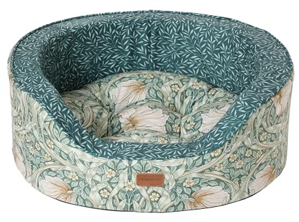 Rosewood x Morris & Co. Pimpernel & Lily Leaf Oval Hundebett Medium - Luxuriöses wendbares Haustierbett mit ikonischen William Morris Blumendrucken, weiches waschbares Kissen, gepolsterte Seiten