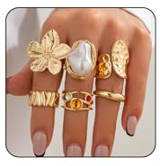 BellaBlend Ringe für Damen, verstellbar, klobige Ringe, Vintage-Stil, breit, bunt, Blume, stapelbar, für Damen, dicker Statement-Ring, klobiger Schmuck