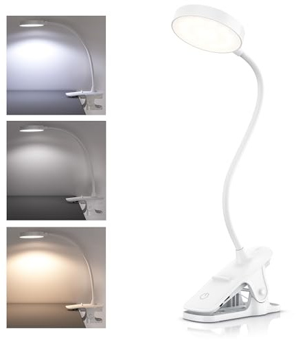 CSL - Leselampe Buch klemme dimmbar - drei Licht-Modi – stufenlos dimmbar - mit Akku – mit USB Aufladekabel - Buchlampe