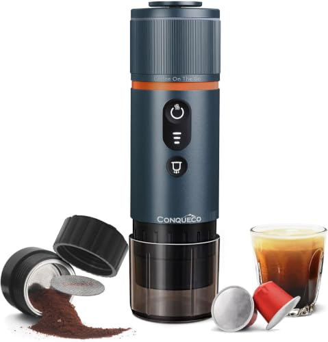 CONQUECO Macchina per Caffè Espresso Portatile: Caffettiera Elettrica Ricaricabile Autoriscaldante(Blu navy)