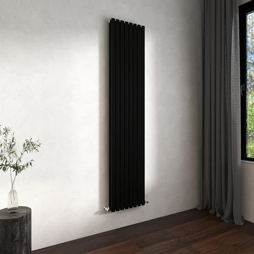 Double Vertical Modern Oval Column Radiator 1800x472mm Black | Central Heating Wall Mounted Rads,BS EN442 Standards,Column Radiators Designed for UK Hallway, Living Room & Bathroom