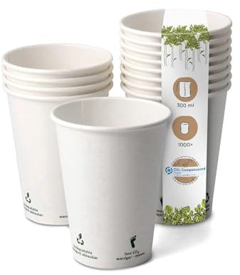 BIOZOYG 1000 Stück Kaffeebecher Pappbecher 300ml / 12 oz Ø 90 mm weiß mit Umwelticons - Einwegbecher plastikfrei - Becher aus nachhaltiger Forstwirtschaft - Kaffeebecher Einweg
