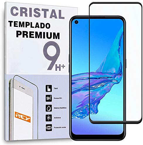 REY Protector de Pantalla Curvo para OPPO A53 - OPPO A53S, Negro, Cristal Vidrio Templado Premium, 3D / 4D / 5D, Anti Roturas