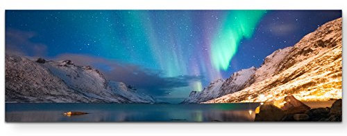 Paul Sinus Art Leinwandbilder | Bilder Leinwand 120x40cm Polarlichter in Norwegen