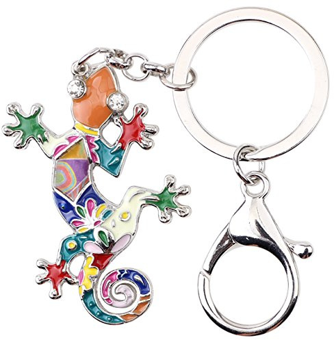 NEWEI Süß Emaille Gecko Schlüsselanhänger Ringe Eidechse Reptil Anhänger Für Frauen Mädchen Kinder Tasche Charms Auto Geschenke