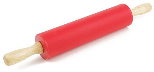 Remeel Silicone Rolling Pin Non-Stick Surface Wooden Handle (Red, 15 inch)