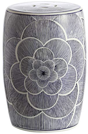 JONATHAN Y TBL1005A Camellia 17 Ceramic Drum Indoor/Outdoor Garden Stool, Stylized Flower on White Background, Coastal, Contemporary, Modern, Spill-Proof, Living Room, Garden Room, Patio, Blue
