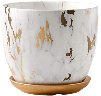QSQWL 14cm Pot de Fleur en Motif Marbré, Pot de Fleur en Céramique de Plantes Vertes Antiques, Pots de Fleurs d'intérieur et d'extérieur en Porcelaine de Jardinage,Golden Marble,S