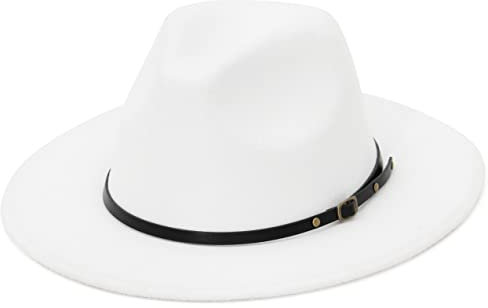 EOZY Men's Classic Wide Brim Fedora Hat Felt Panama Fedora Hats Gentleman Jazz Hat for Beach Party Outdoor White