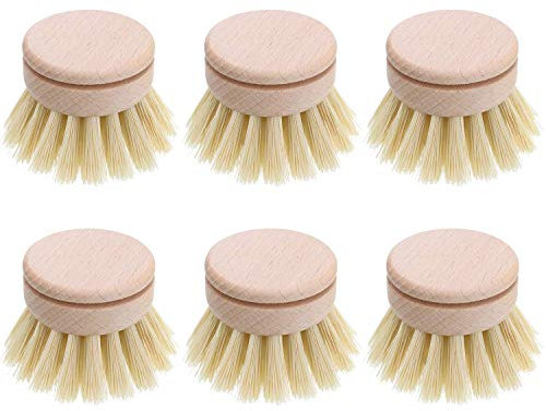 Heritan Washing Up Brush,Dish Brush,6 Pcs Replacement Brush Heads Wooden Cleaning Dish Brush Refillable Kitchen Beech