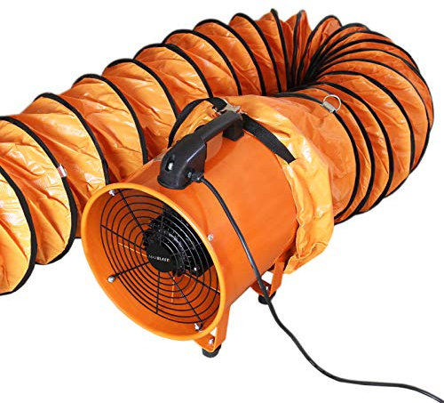 MAXBLAST Dust Extractor Ventilation Fan 250mm Portable 12m Duct Hose Workshop Fume Air Blower Industrial PVC Ducting Ventilator