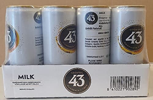 12 Dosen Licor 43 mit Milch a 0,25 L 10% vol. Cocktail mit Milch Cuarenta Tres inc. EINWEG Pfand
