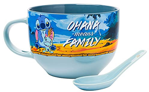 Silver Buffalo Stitch and Scrump Ohana Means Family - Juego de tazas de sopa de cerámica en caja, 24 onzas