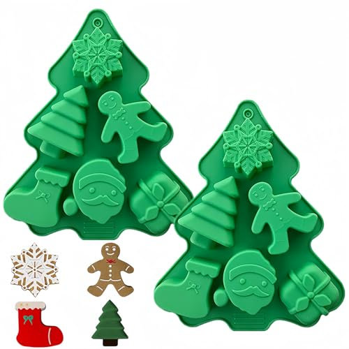 Accfore Lot de 2 moules de Noël en silicone anti-adhésif pour la fabrication de bonbons au chocolat, savons faits à la main, bougies, bombes de bain, fondants, gâteaux, glaçons, bougies, gelée