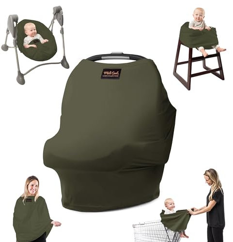 Milk Snob Original 5-in-1 Luxe Bezug – Multifunktionale Babytrage mit Stilltop-Funktion | Stilltuch für unterwegs, Kinderwagen Sonnenschutz, Bezug für Babyschale, etc. (Olive)