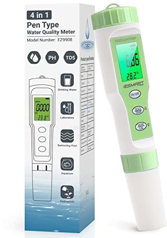 ESMART PH Messegerät 4 in 1 Set TDS EC Temperatur PH Tester mit Hintergrundbeleuchtung Wasserqualität Tester mit ATC-Funktion Hoher Genauigkeit für Trinkwasser Schwimmbad Aquarium Pools Labor