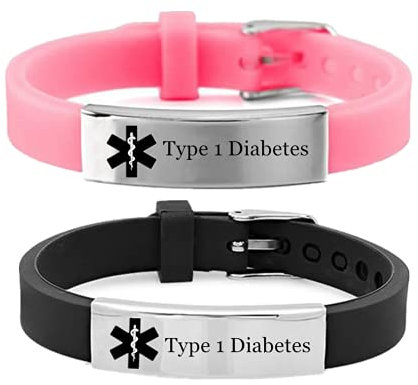 KBNSUIAN 2er-Pack verstellbares Medizinisches Alarm Armband Typ 1 Diabetes für Frauen Kinder Männer Personalisiertes ID Diabetiker Silikon Armband für Erwachsene Kinder, mit Hilfstasche