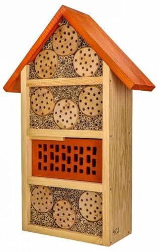 Ziegel-Insektenhotel Mauerbiene MKW Mittel - Insektenhaus aus massivem Laub- und Nadelholz - Wetterfest - für Wildbienen & Marienkäfer - Schutz für viele nützliche Insekten