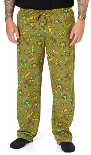 TEENAGE MUTANT NINJA Turtles Mens Lounge Pants | Adults Michelangelo Leonardo Donatello Raphael Characters Pyjama Trousers | TMNT Green Drawstring PJ Bottoms