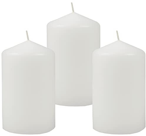 HS Candle Wachskerzen (3er Pack) Weiß Stumpenkerzen Ø6cm x 10cm - Kerze in vielen Farben, Lange Brenndauer - Hergestellt in EU - Kerzen Blockkerzen