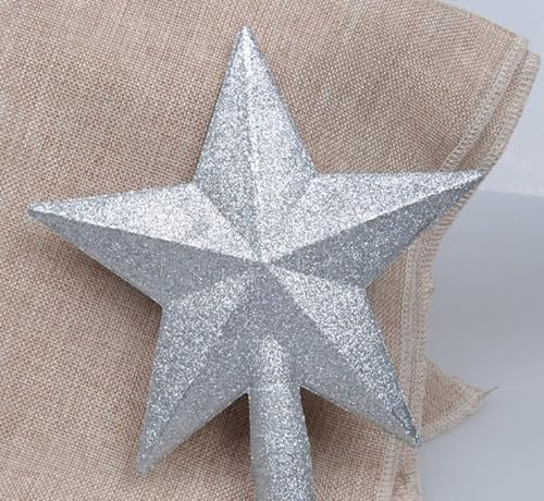 MYUBWTF Silber Mini Weihnachtsbaum Spitze 9 Zoll Hohl Pentagramm Baum Ornament Einsatz Weihnachtsbaum Ornament Weihnachtsbaum Topper für Weihnachtsdekoration oder Heimdekoration