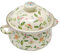 VIKKSAER 2.8 Qt Vintage Enamel Simmer Pot, Green Floral Enamel Stock Pot, Deep Vintage Cookware With Dural Handle for Stove Top, Ideal for 1-3 People