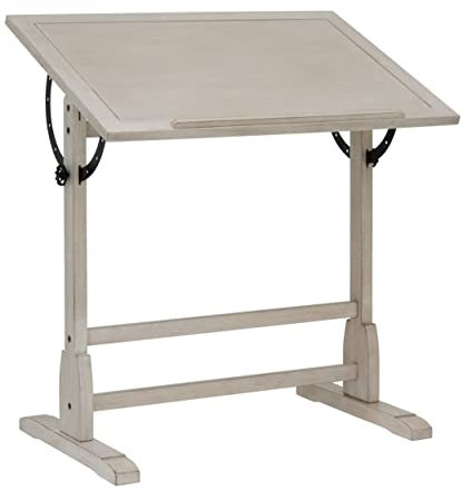 Studio Designs Vintage-Zeichentisch mit Bleistiftleiste, 91,4 x 61 cm (B x T), Küstenweiß gekalkt, verstellbare neigbare Oberseite