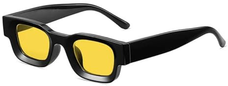WDZAYXC Rechteckig Polarisiert Sonnenbrille Retro Quadratisch Rahmen Brillen für Damen Herren UV 400 Schutz(schwarz/gelb)