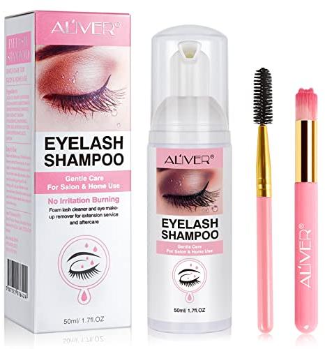 Shampoo per Extension Ciglia Lash Shampoo Pulizia Con Spazzola struccante detergente per rimuovere residui di trucco (#1-rosa)