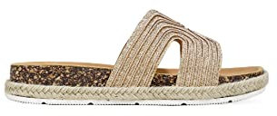 BOSANOVA Sandalia estilo pala con purpurina y aperturas laterales, suela bio de corcho con esparto. Sin cierre. Calzado para mujer ORO 41
