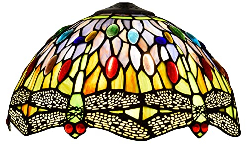 BOTOWI Tiffany traditionelle handgemachte 12 Zoll breite Libelle Buntglas Lampenschirm Ersatz für Tischlampen Schreibtischlampe Deckenleuchte Pendelleuchte Hängeleuchte Home Office Dekoration,Lila