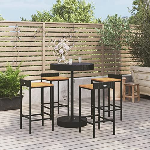 ZEYUAN 5-TLG. Gartenbar-Set, Outdoor Möbel Wetterfest, Bartisch Set, Gartenmöbel Set, Outdoor Bar, Gartengarnitur, Gartenbar Outdoor, Schwarz Poly Rattan & Massivholz Akazie