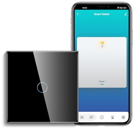 CNBINGO Smart Touch Lichtschalter Arbeiten mit Alexa, Google Home - Kein Neutralleiter Erforderlich - WLAN Lichtschalter unterputz Schwarz - mit Glas Panel und Status-LED