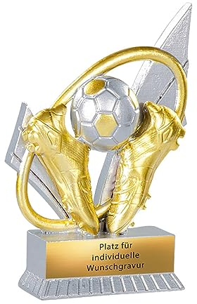 eberin – XS Fussball Pokal 12 cm · Trophäe mit Gravur · Stützpunkt Award · Jugend Fußball Wanderpokal · Goldfarbene Trophäe