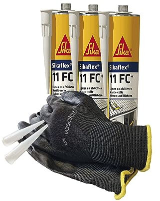 Sika Sikaflex 11 FC Purform PU Kleber und Dichtmasse - klebt und dichtet haftstark, 300ml uniweiß 3er Set mit 5 Düsenspitzen