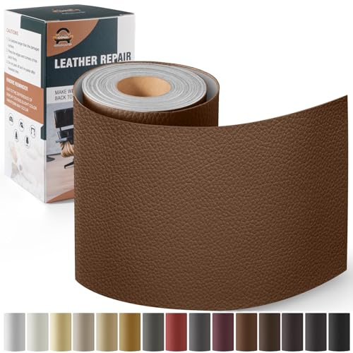 Leder Reparatur Set Karamellbraun,OAZ Kunstleder Selbstklebend 10 x 160 cm,Kunstleder Reparaturset Leder Reparatur Patch Selbstklebende Lederflicken für Autositze Möbel Sofa Taschen