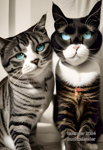 Terminplaner 2024 a6: comic, katzen, Softcover, kein Ringbuch, KEINE Spiralbindung, eine 1 Woche auf zwei 2 Seiten, vertikal, Wochenplaner, klein, mit ... Buch, 12 Monate, für Frauen, Männer, Jungs...