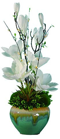 MaGiLL Künstliche Blumen im Retro-Stil, Simulation Magnolien-Bonsai mit Vase, künstliche Blumen-Bonsai für Wohnzimmer, Büro und Schlafzimmer, Seidenblumen-Bonsai-De