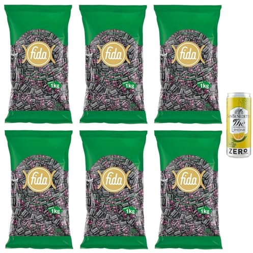 6er-Pack FIDA Rossana Gocce Liquirizia Bonbons mit Lakritze gefüllte 1Kg Beutel + 1er-Pack Kostenlos San Benedetto Eistee mit Zitrone Ohne Zucker 330ml Dose