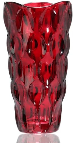 CEMABT Vase à fleurs, 24 cm, épais, pour tulipes, cadeau d'anniversaire, cadeau pour maman, vase en verre transparent, décoratif pour mariage (rouge)