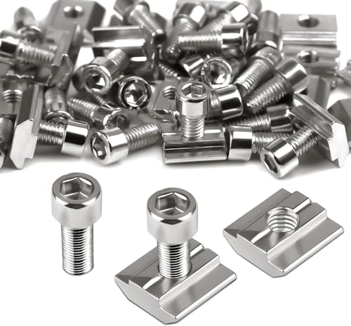 Ziamzra 60 Stück Nutensteine M6 Set 30 Stück T Nut Schiene M6 & 30 Stück Schrauben M6 30-Serie Nut 8 Typ B Schiebemuttern T Nutmuttern Kohlenstoffstahl für Aluprofil Extrusionsschlitz Führungsschiene